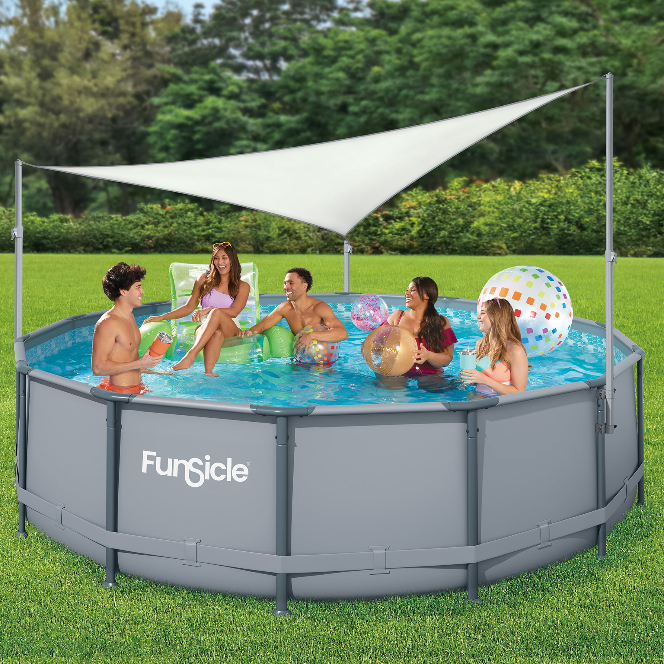 Funsicle Above Ground Swimming Pool Canopy. Sun Shade. White. Triangular. Adults. Unisex