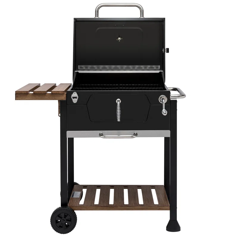 Royal Gourmet CD1824M 24-Inch Charcoal. BBQ Smoker with Handle and Folding Table. Perfect for Outdoor Patio. Garden and Backyard Grilling. Black