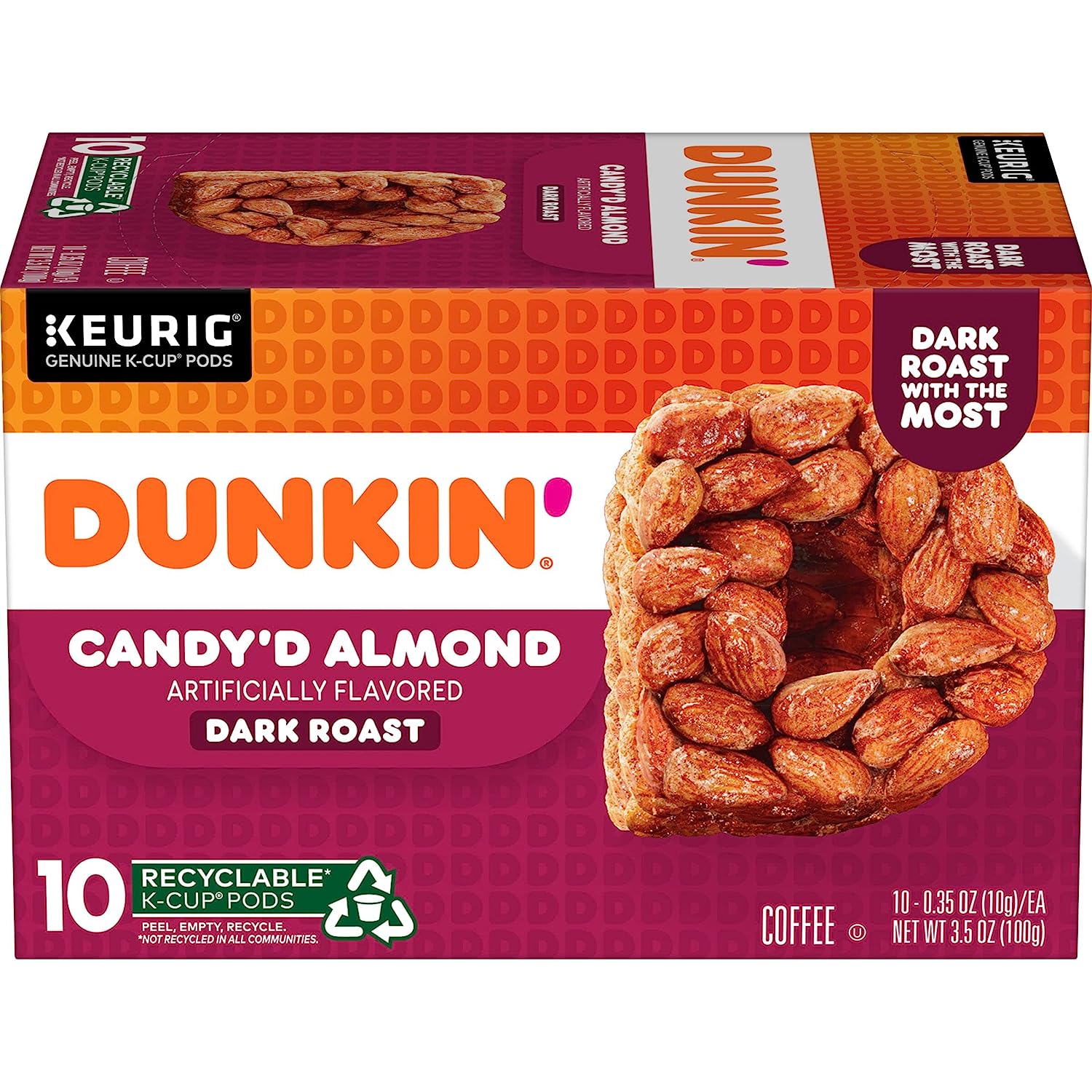 Dunkin- Candy-d Almond Dark Roast Flavored Coffee. 60 Keurig K-Cup Pods