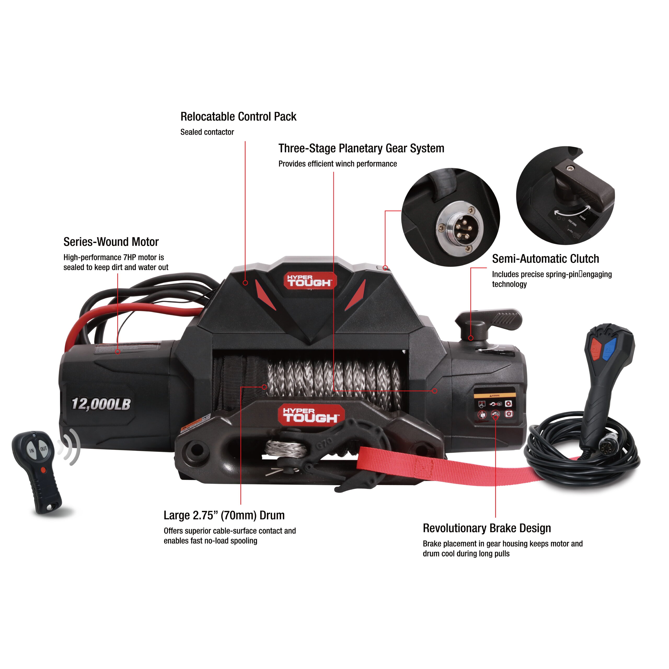 Hyper Tough 12.000 lb. Electric HD Truck Winch with 82 ft. Synthetic Rope