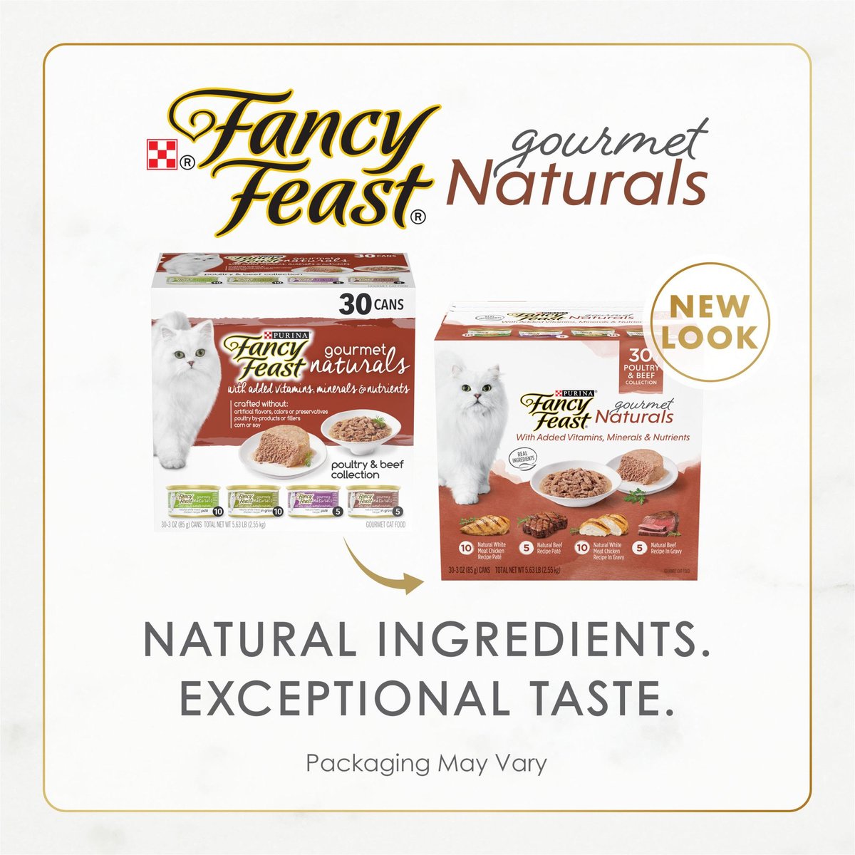 Fancy Feast Gourmet Naturals Poultry & Beef Variety Pack Canned Wet Cat Food. 3-oz. case of 30