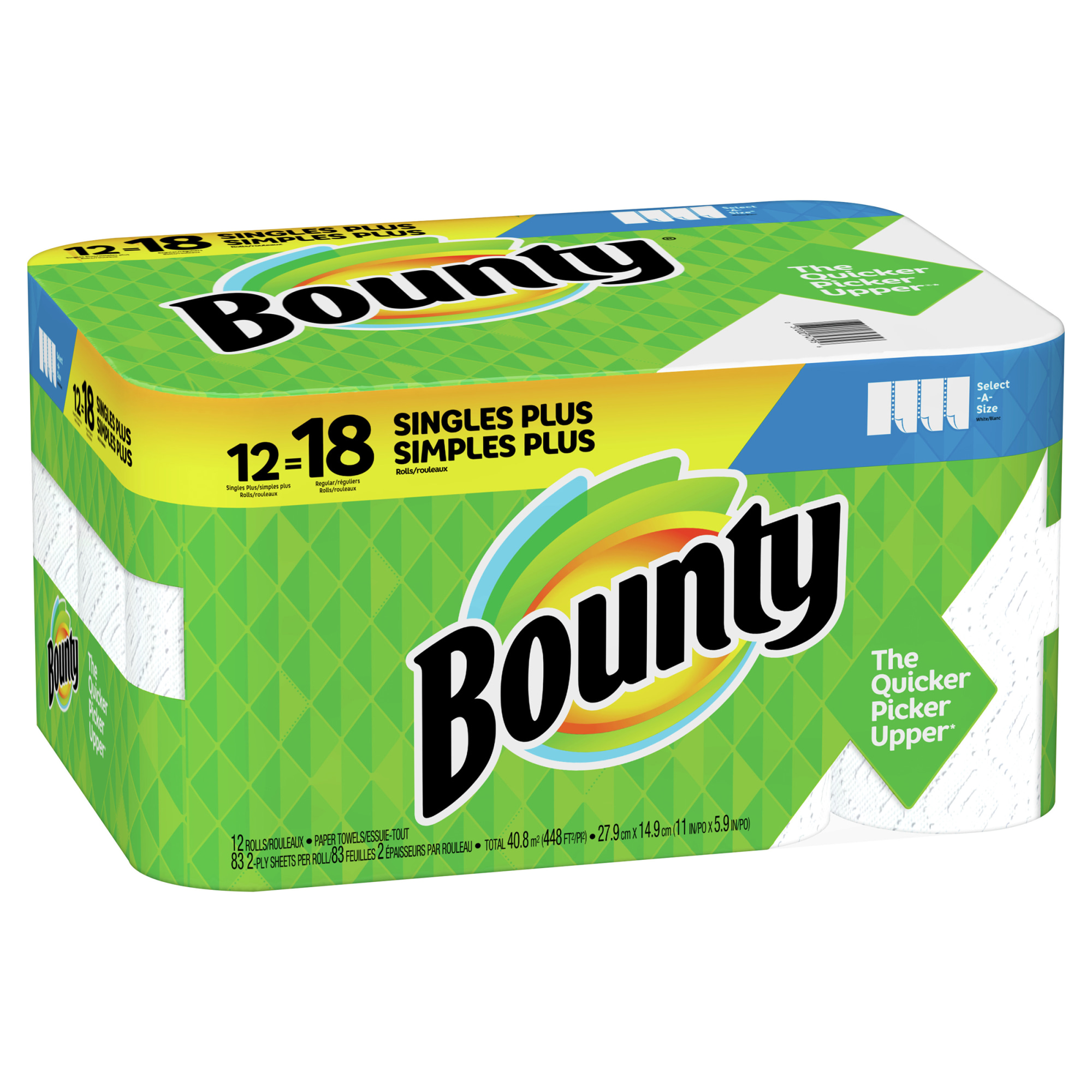 Bounty Select-A-Size 2-Ply Paper Towels. 11″ x 5-15/16″. White. Pack Of 12 Giant Rolls