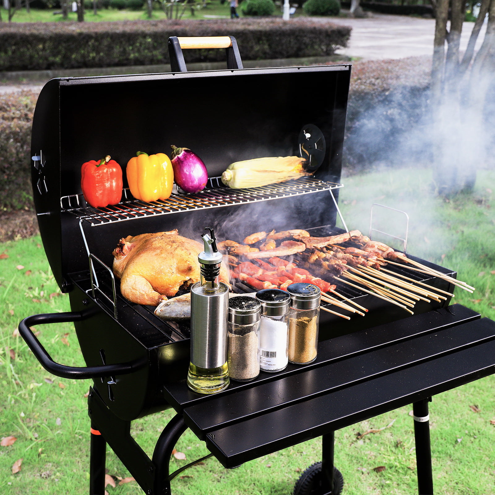 UTEN  Outdoor BBQ Grill Charcoal Barbecue Pit Backyard Meat Cooker Smoker Black