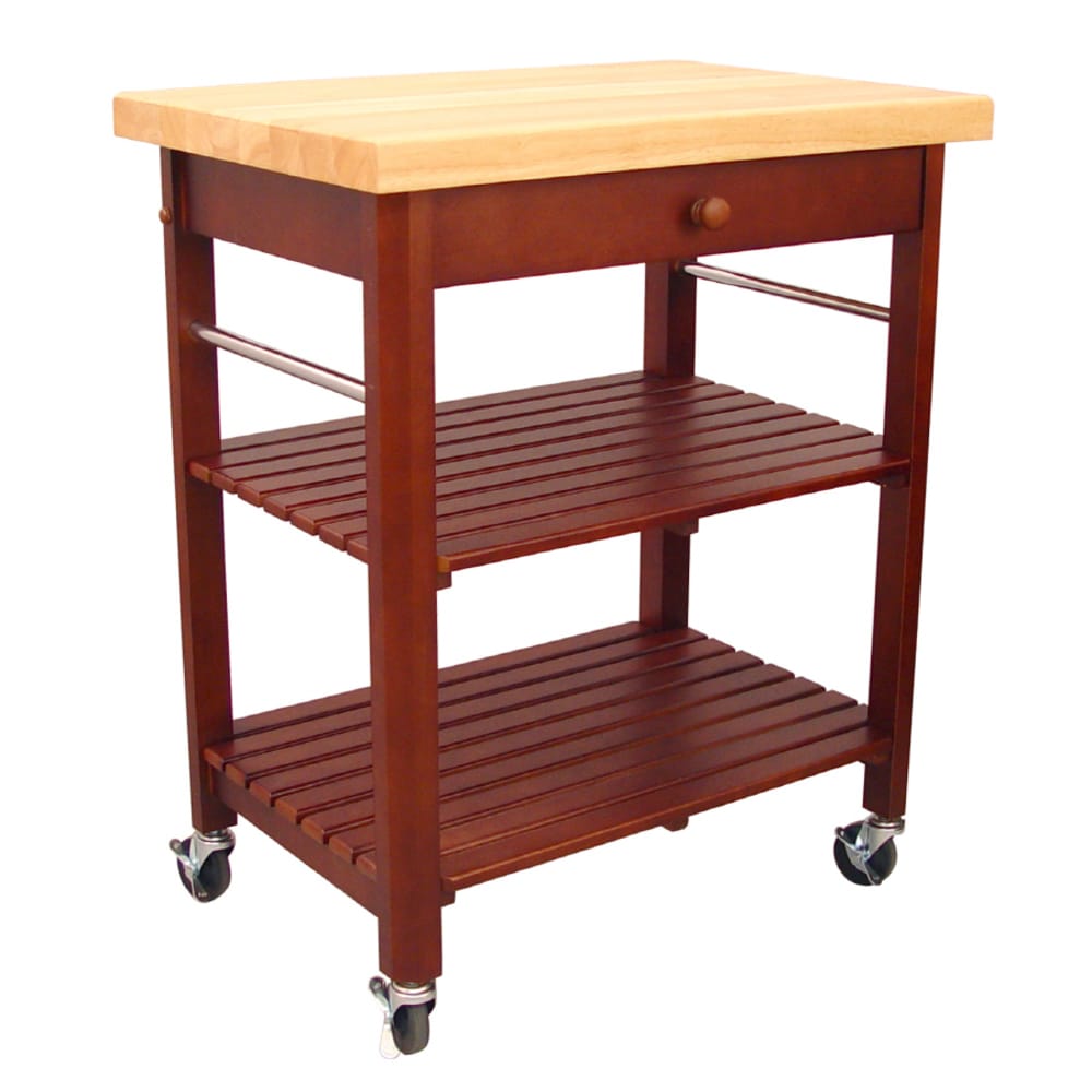 Catskill Craftsmen Red Wood Base with Rubberwood Wood Top Rolling Kitchen Cart (29-in x 20-in)