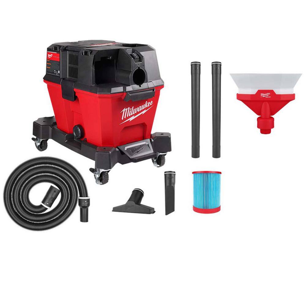 Milwaukee 0910-20-49-90-2022 M18 FUEL 6 Gal. Cordless Wet/Dry Shop Vac W/Filter. Hose and AIR-TIP 1-1/4 in. - 2-1/2 in. Dust Collector Attachment