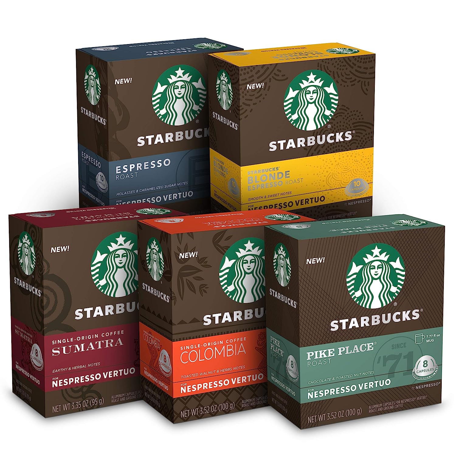 Starbucks by Nespresso Favorite Variety Pack Coffee & Espresso (44-count single serve capsules. compatible with Nespresso Vertuo Line System)
