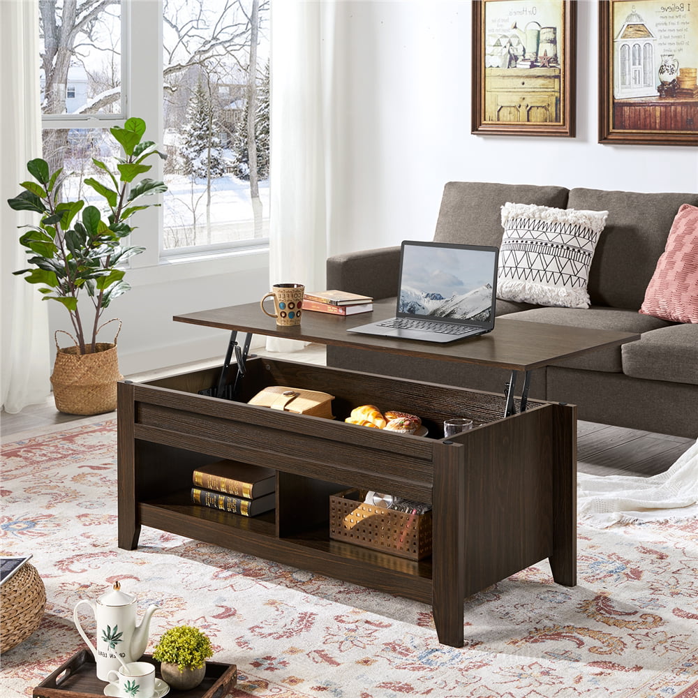 Alden Design 47.5″ Lift Top Coffee Table with 2 Storage Compartments. Espresso