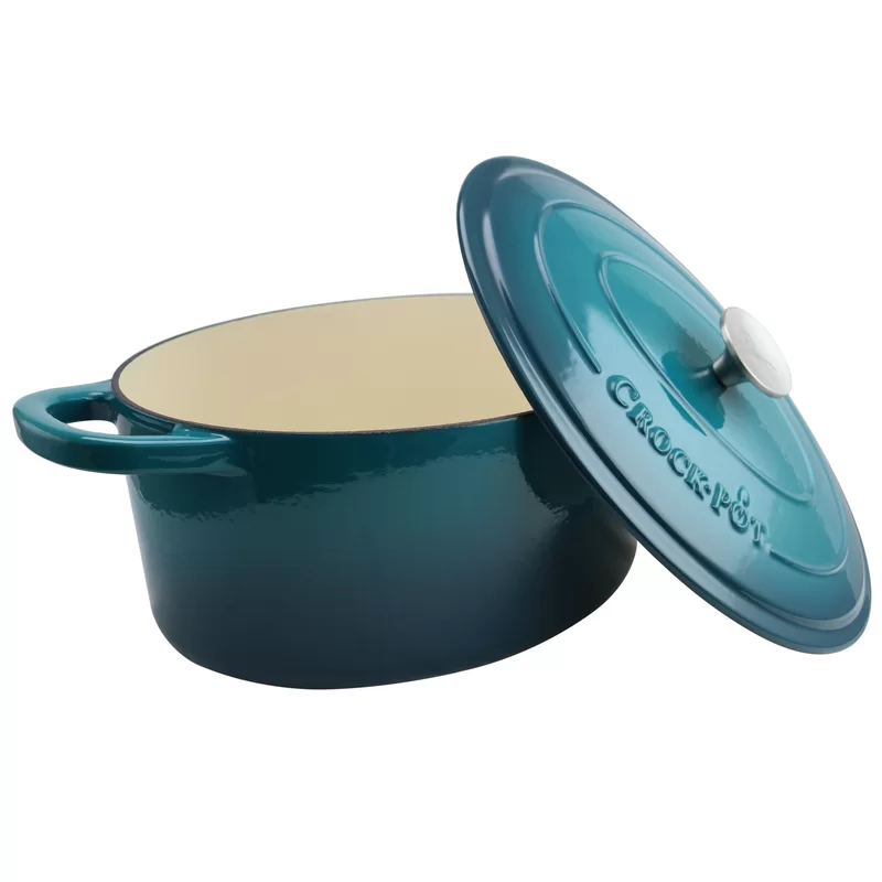 Crock-Pot 109475.02 Artisan Oval Enameled Cast Iron Dutch Oven. 7-Quart. Teal Ombre