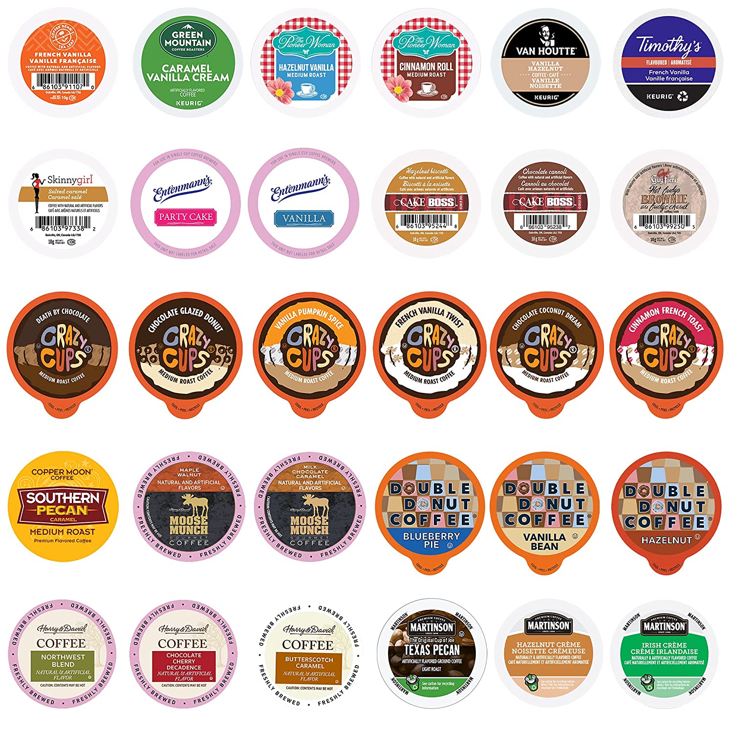 Crazy Cups Flavored Coffee Pods Variety Pack With Unique Flavored Coffee Sampler Pack. 30 Count