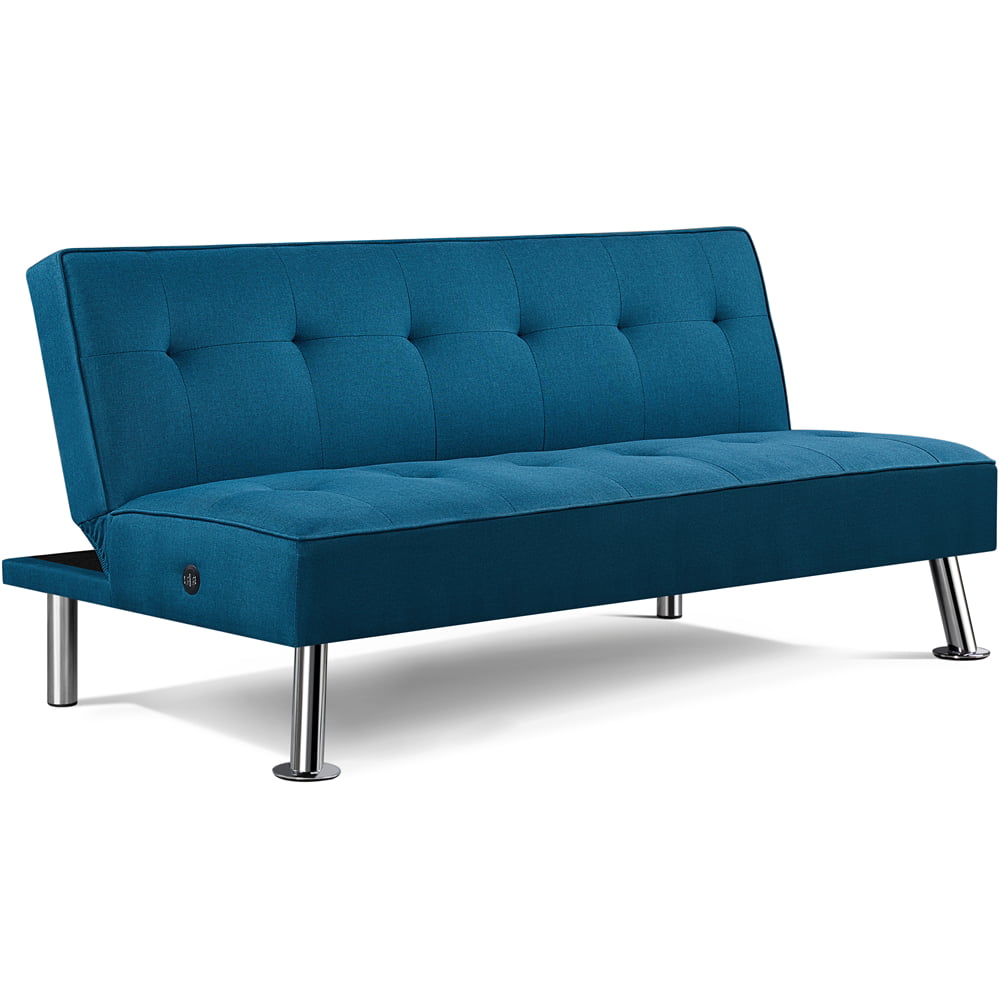 Alden Design Modern Fabric Convertible Futon with USB. Blue