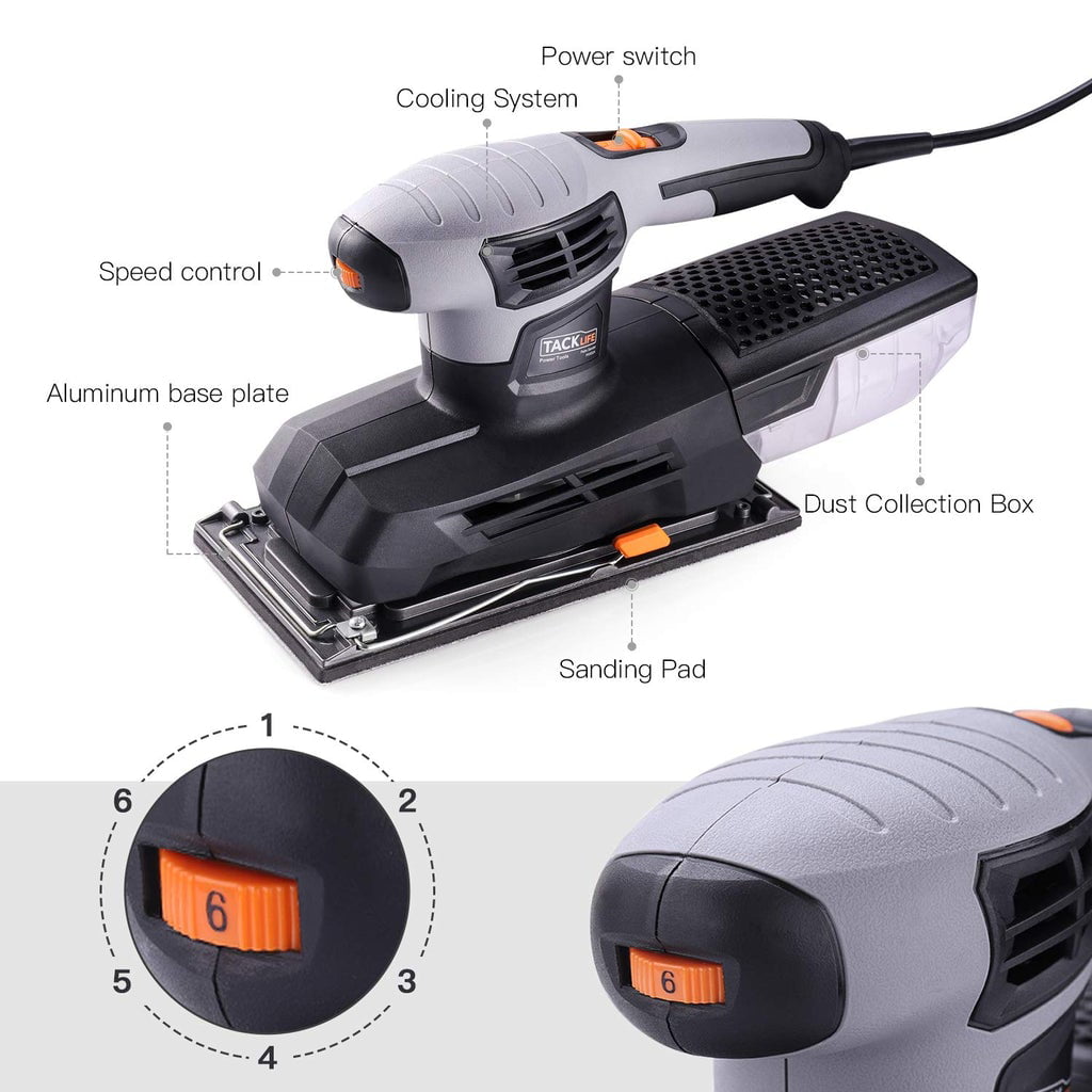 Tacklife Sheet Sander. Super Large Sanding Base(9Ã 4.5 Inch). Variable Speed - PSS02A