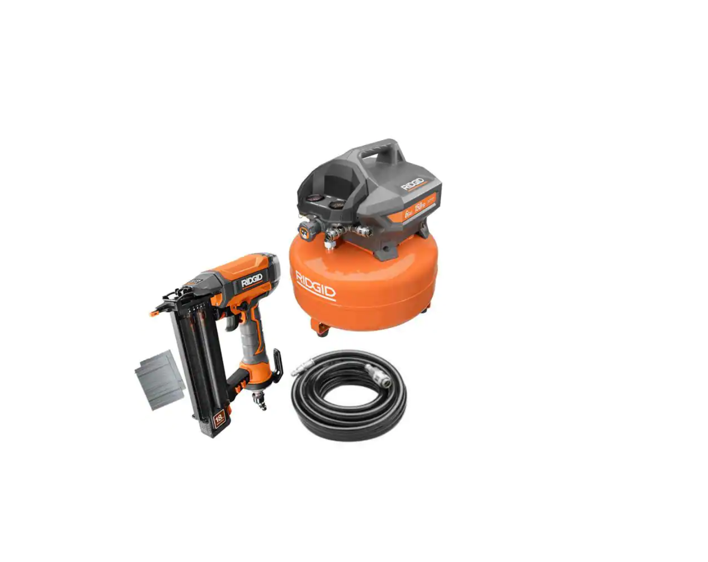 RIDGID R69601FKN 6 Gal. Electric Pancake Air Compressor and Pneumatic 18-Gauge 2-1/8 in. Brad Nailer