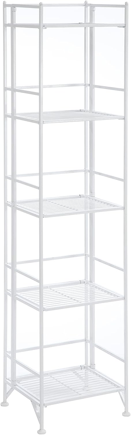 Convenience Concepts Xtra Storage Shelves - 5-Tier Folding Metal Shelving. Modern Shelves for Storage and Display in Living Room. Bathroom. Office. Kitchen. Garage. White