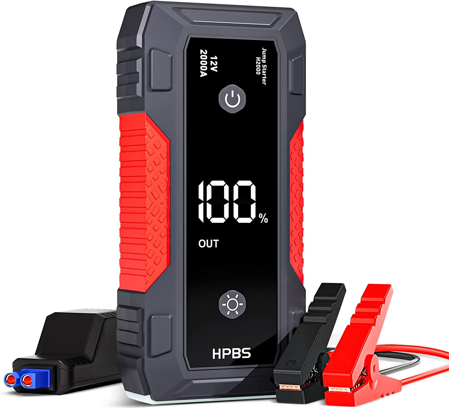 HPBS Jump Starter - 2000A Jump Starter Battery Pack for Up to 8L Gas and 6.5L Diesel Engines. 12V Portable Car Battery Jump Starter Box with 3.0″ LCD Display (Red)