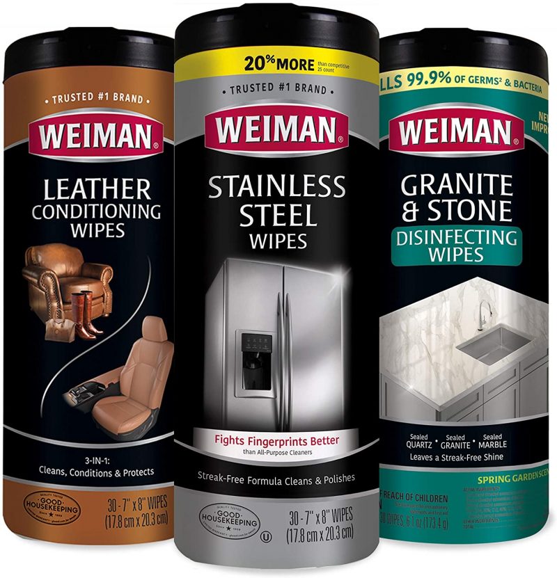 Weiman Wipes Variety. Stainless Steel. Leather 3 Pack - 90 Wipes