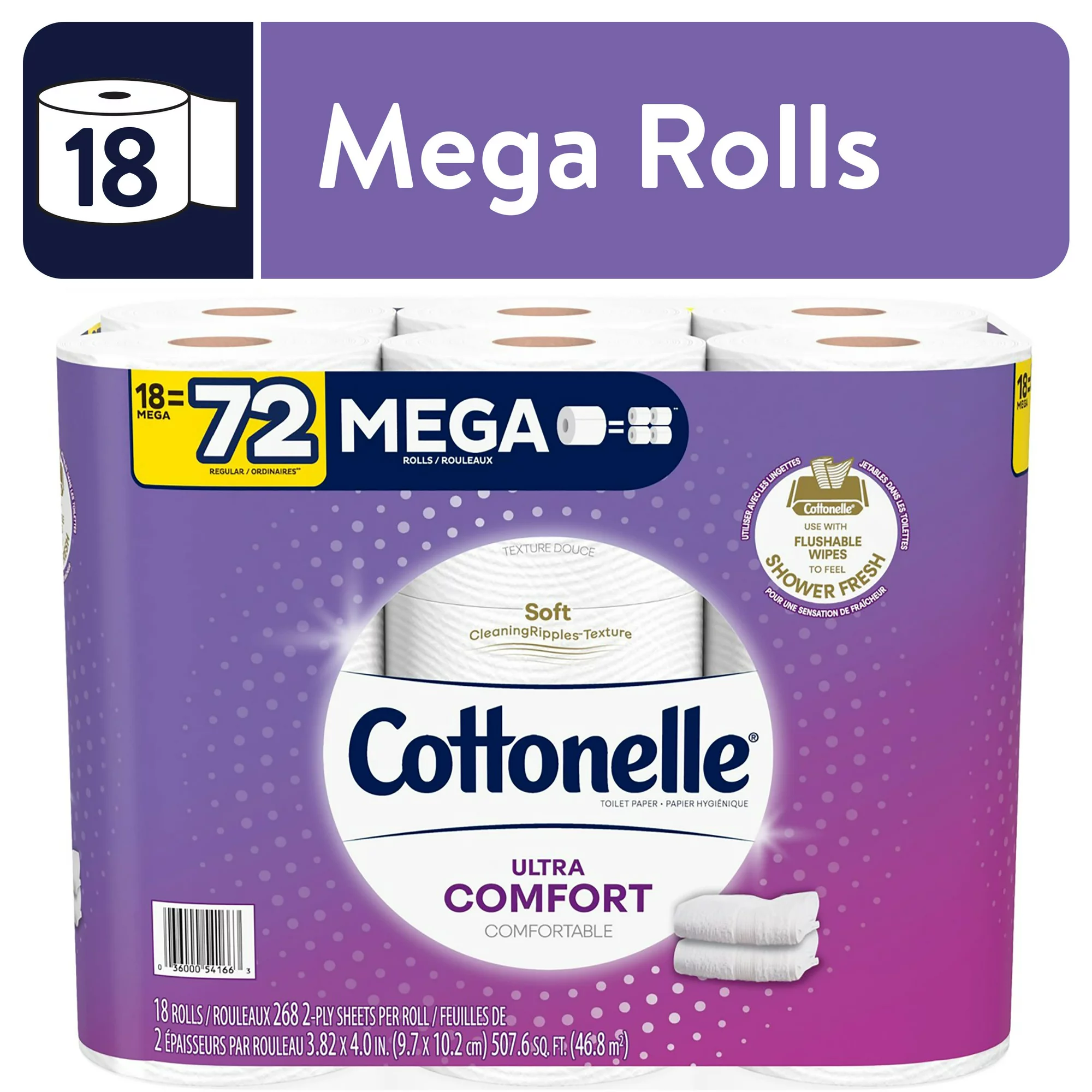 Cottonelle Ultra Comfort Toilet Paper. 18 Mega Rolls