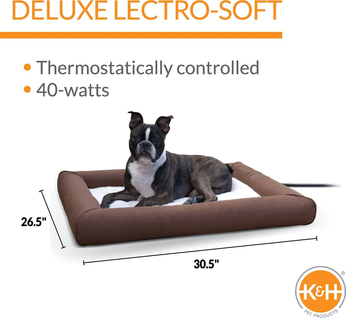 K&H Pet Products Deluxe Lectro-Soft Outdoor Heated Bolster Cat & Dog Bed. Medium Chocolate/Tan 