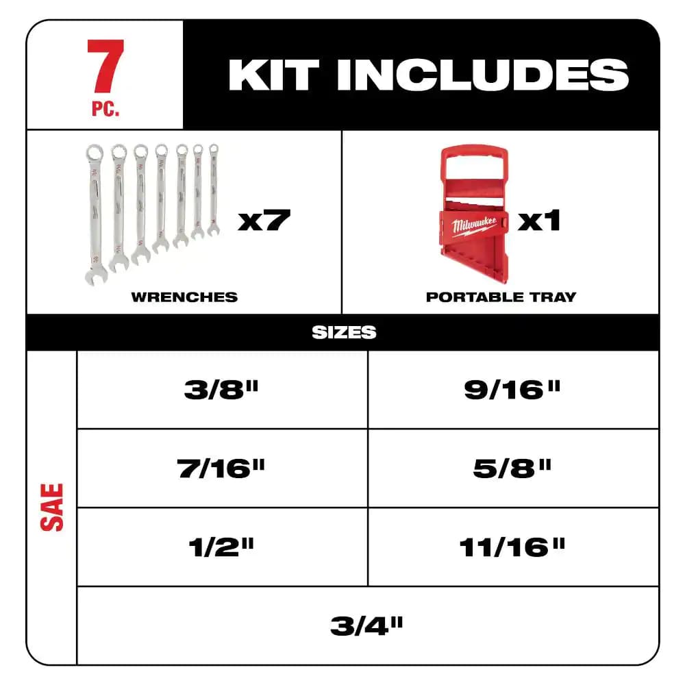 Milwaukee 48-22-9407 SAE and 48-22-9507 Metric Combination Wrench Mechanics Tool Set (14-Piece)