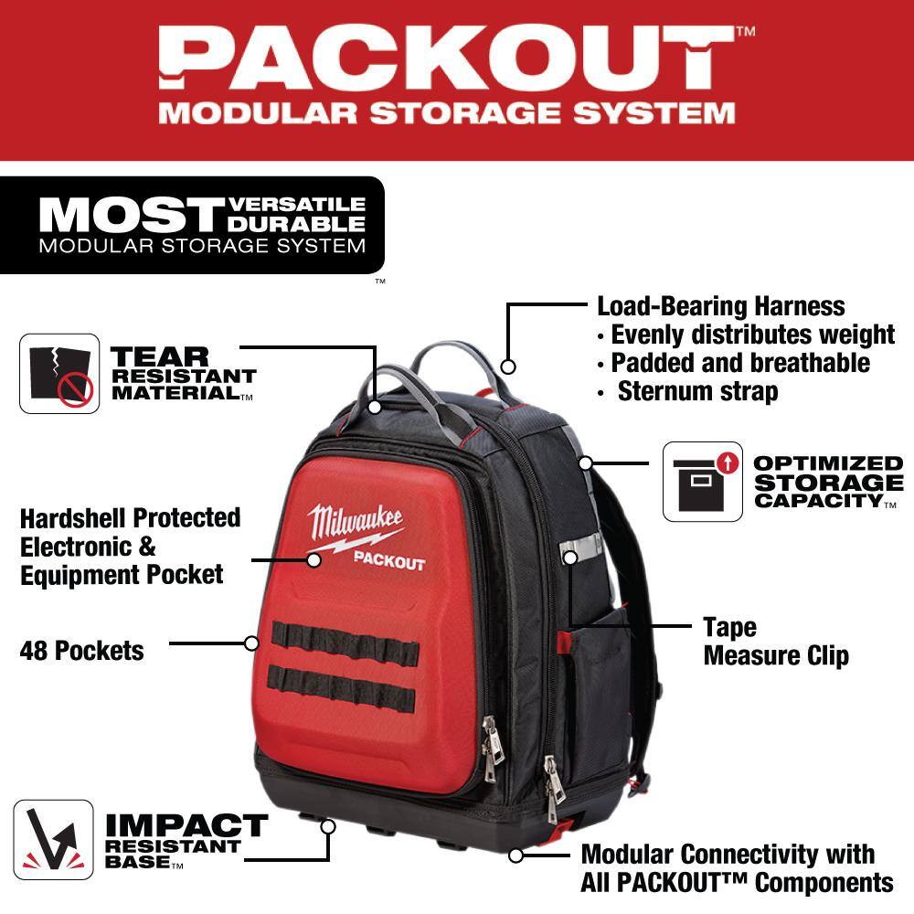 Milwaukee 48-22-8301-48-22-8321 15 in. PACKOUT Backpack with 15 in. Tool Bag