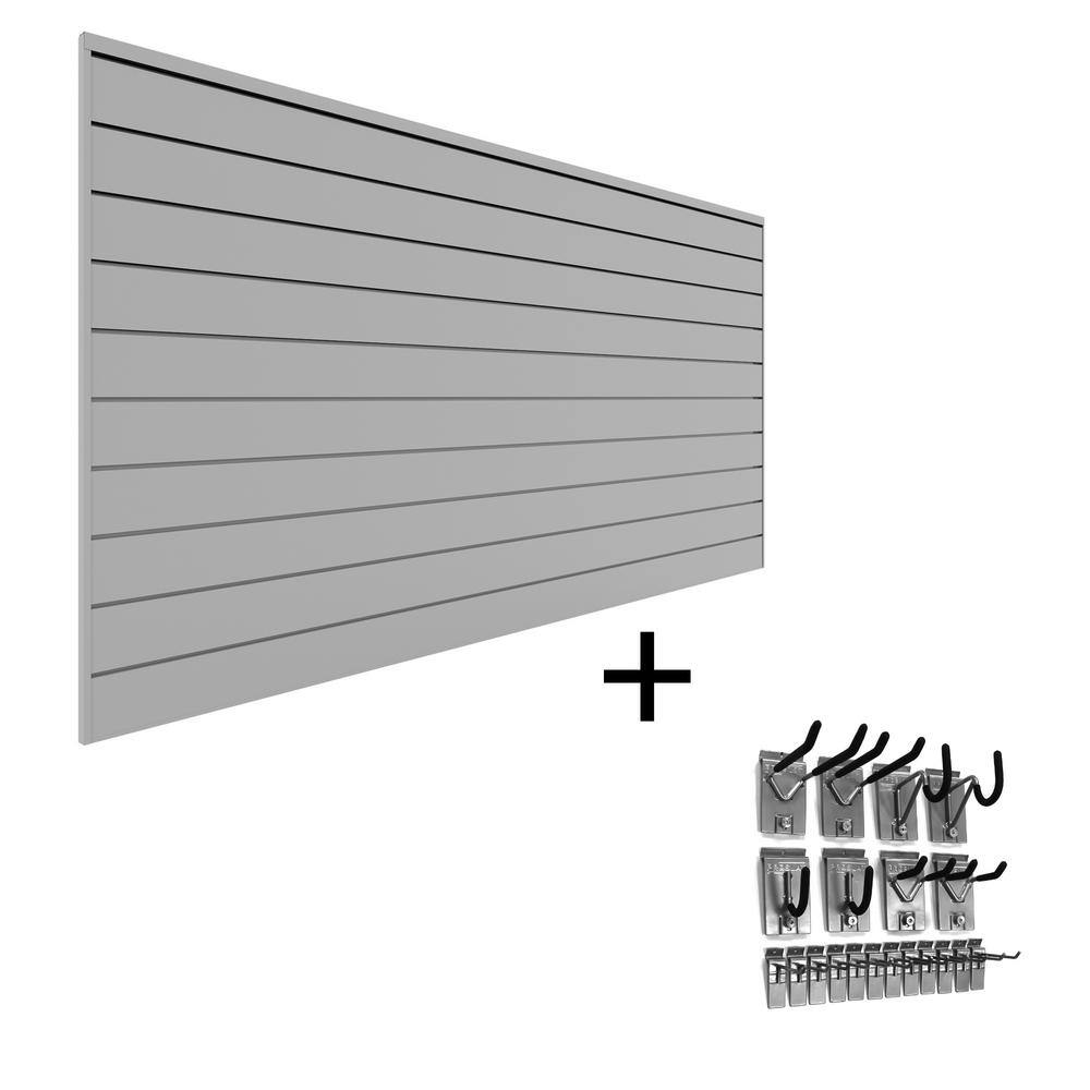 Proslat 33013 PVC Slatwall 8 ft. x 4 ft. Light Gray Hook Kit Bundle (20-Piece)