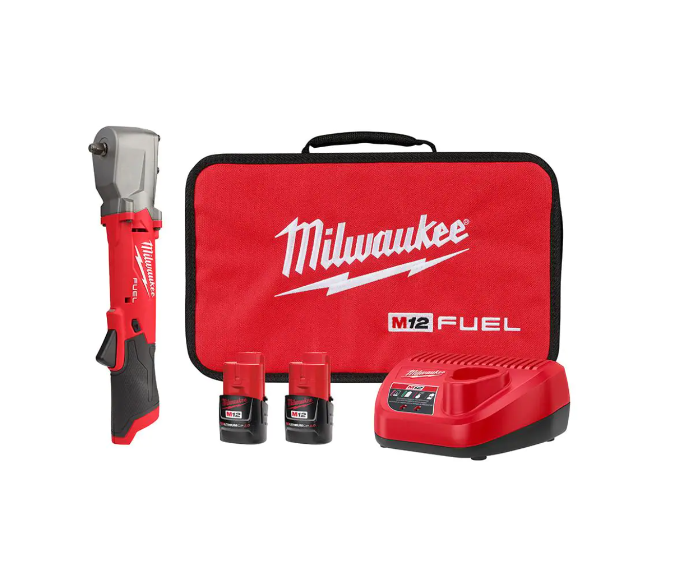 Milwaukee 2564-22 M12 FUEL 12V Lithium-Ion Brushless Cordless 3/8 in. Right Angle Impact Wrench Kit with Two 2.0 Ah Batteries