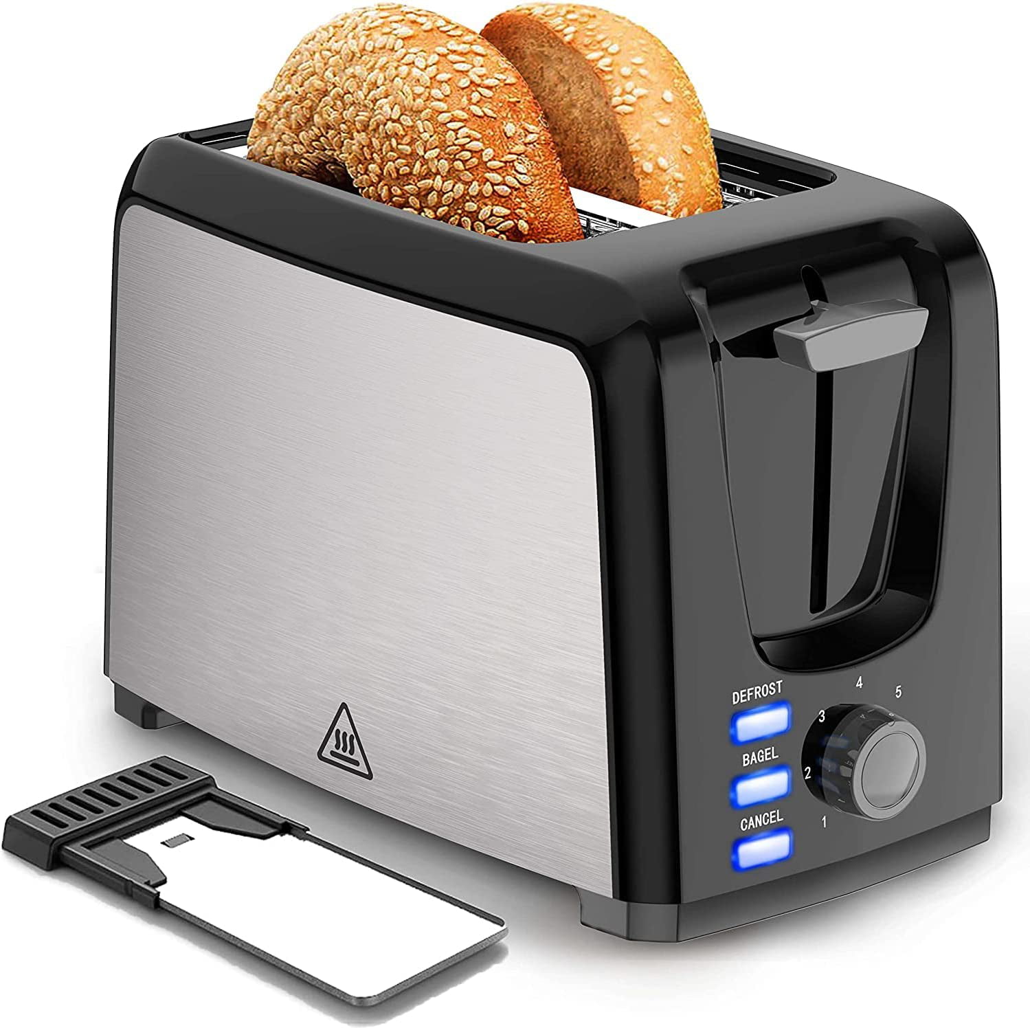 Dear Morning Toaster 2 Slice with 2 Wide Slots 7 Shade Settings and Removable Crumb Tray Black