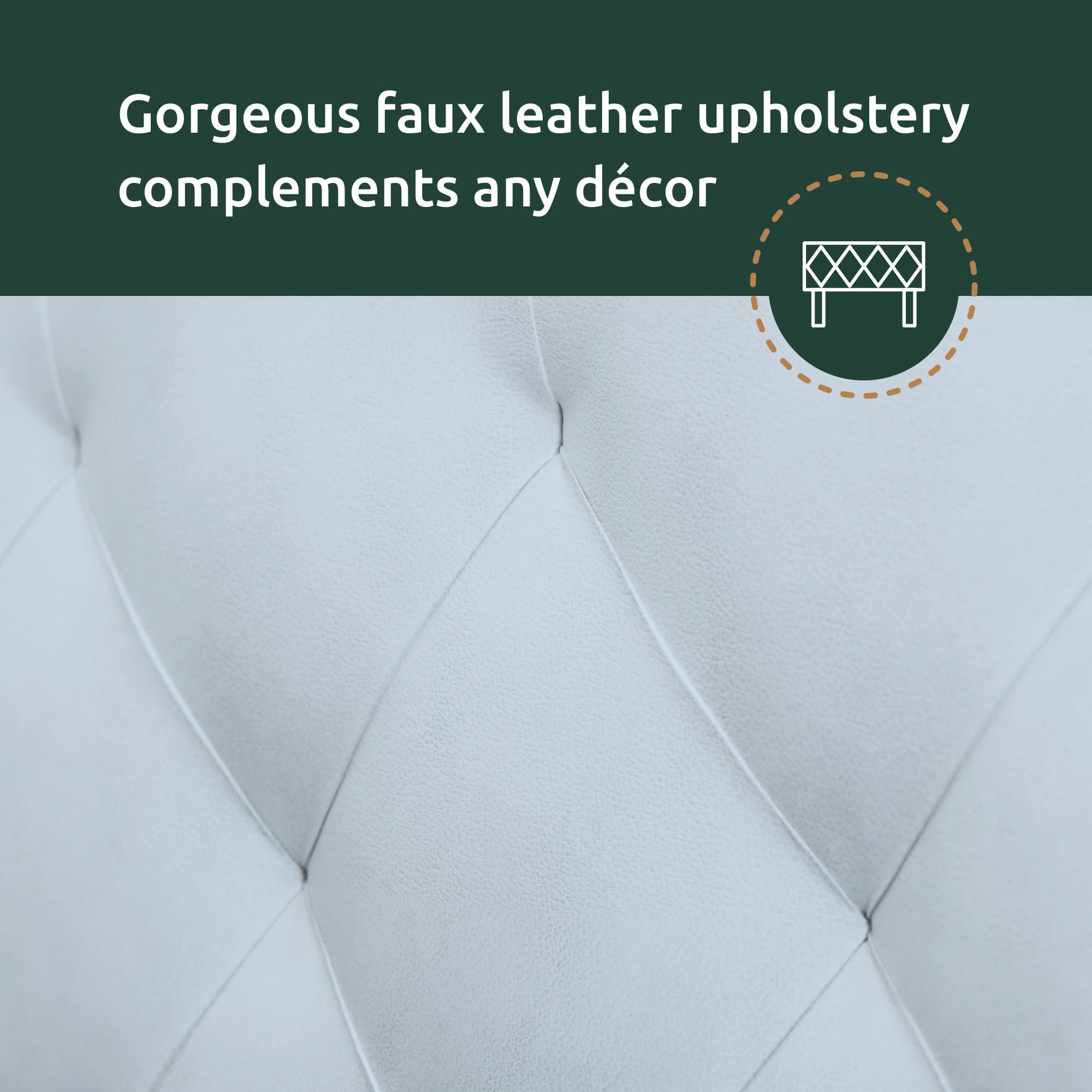 Rest Haven Harrington Faux Leather Upholstered Headboard. Full. White