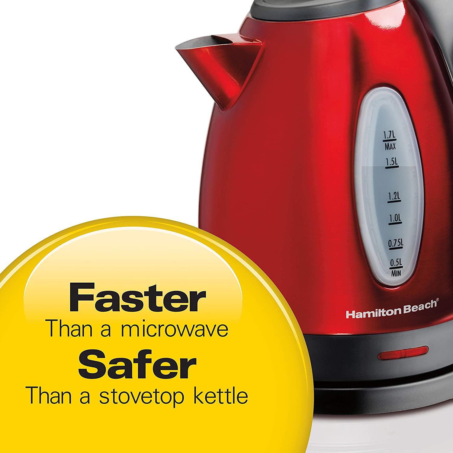 Hamilton Beach Electric Tea Kettle. Water Boiler & Heater. 1.7 Liter. Cordless Serving. 1500 Watts for Fast Boiling. Auto-Shutoff and Boil-Dry Protection. Red (40885)