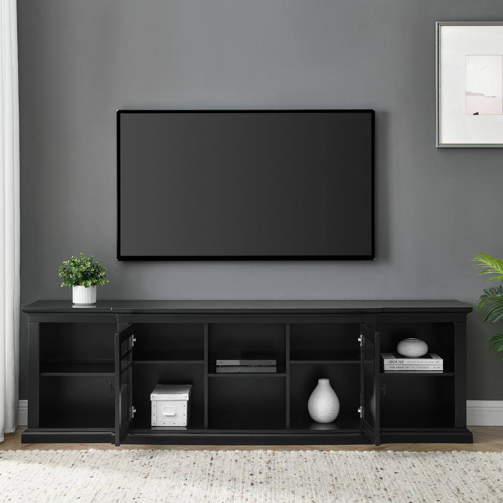 Welwick Designs  80 in. Black Transitional Wood and Glass-Door TV Stand with Cable Management (Max tv size 88 in.)