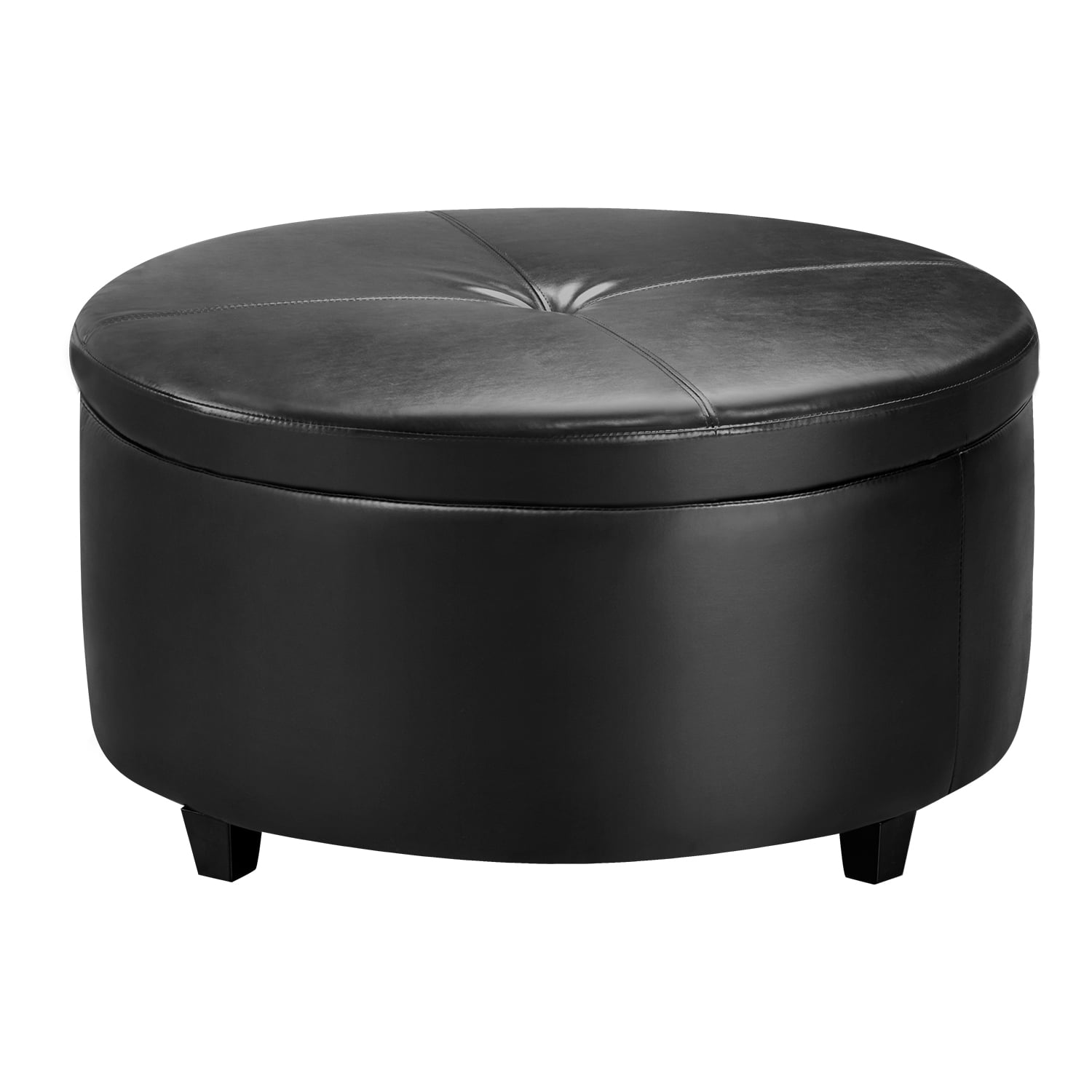 Lacoo Large Round Storage Faux Leather Ottoman Comfort Footrest. Black