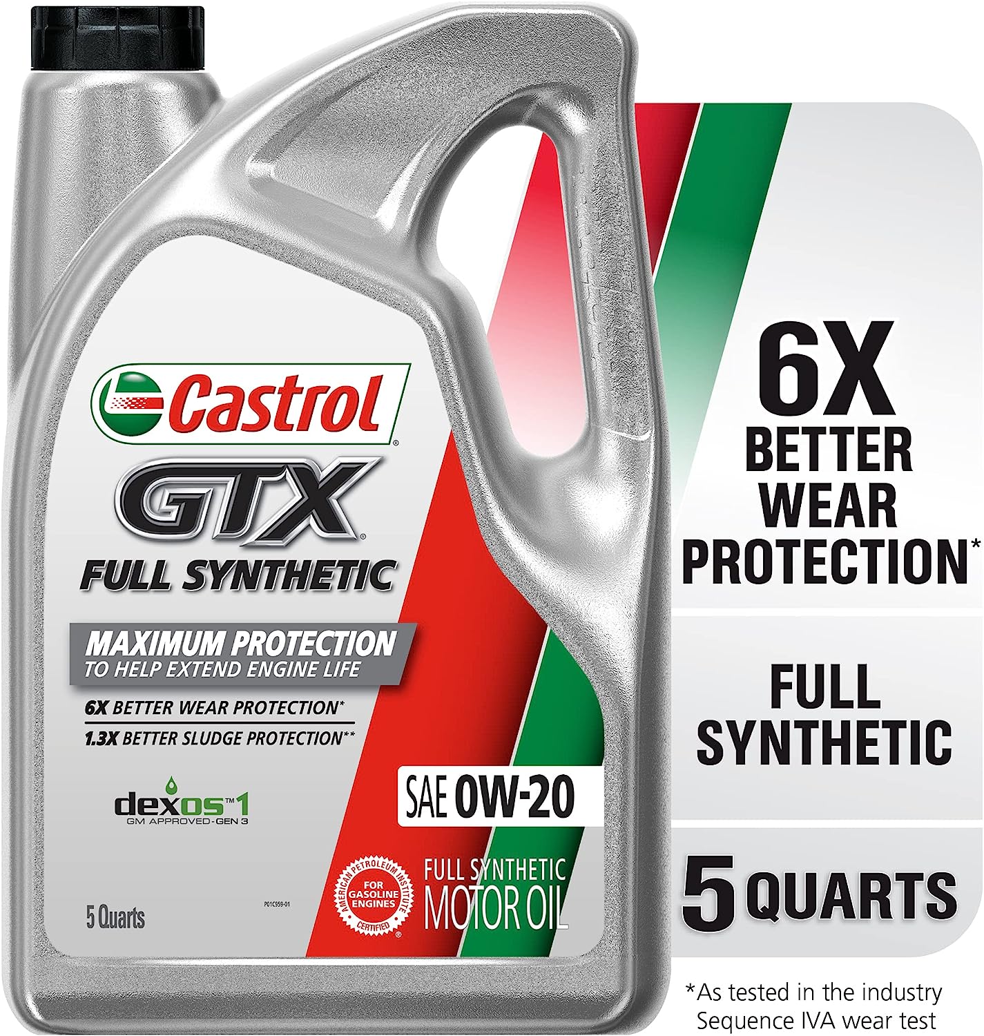 Castrol GTX Full Synthetic 0W-20 Motor Oil. 5 Quarts. Pack of 3