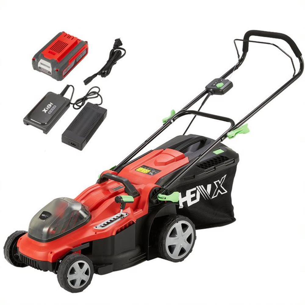 HENX A40GC16B01 16 in. 40-Volt Battery Cordless Walk Behind Lawn Mower. Hand Push with Charger and Battery