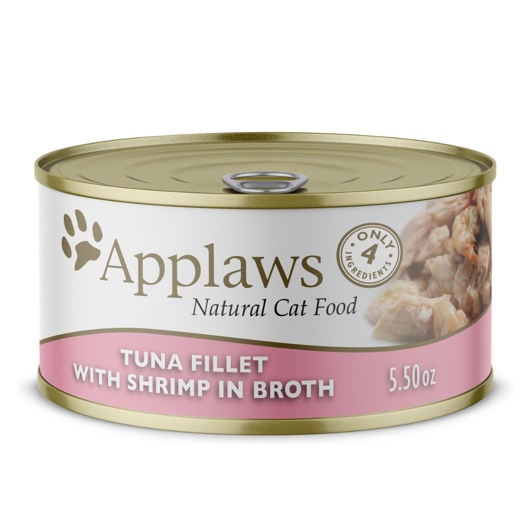 Applaws Natural Tuna Fillet with Shrimp in Broth Wet Cat Food. Case of 24