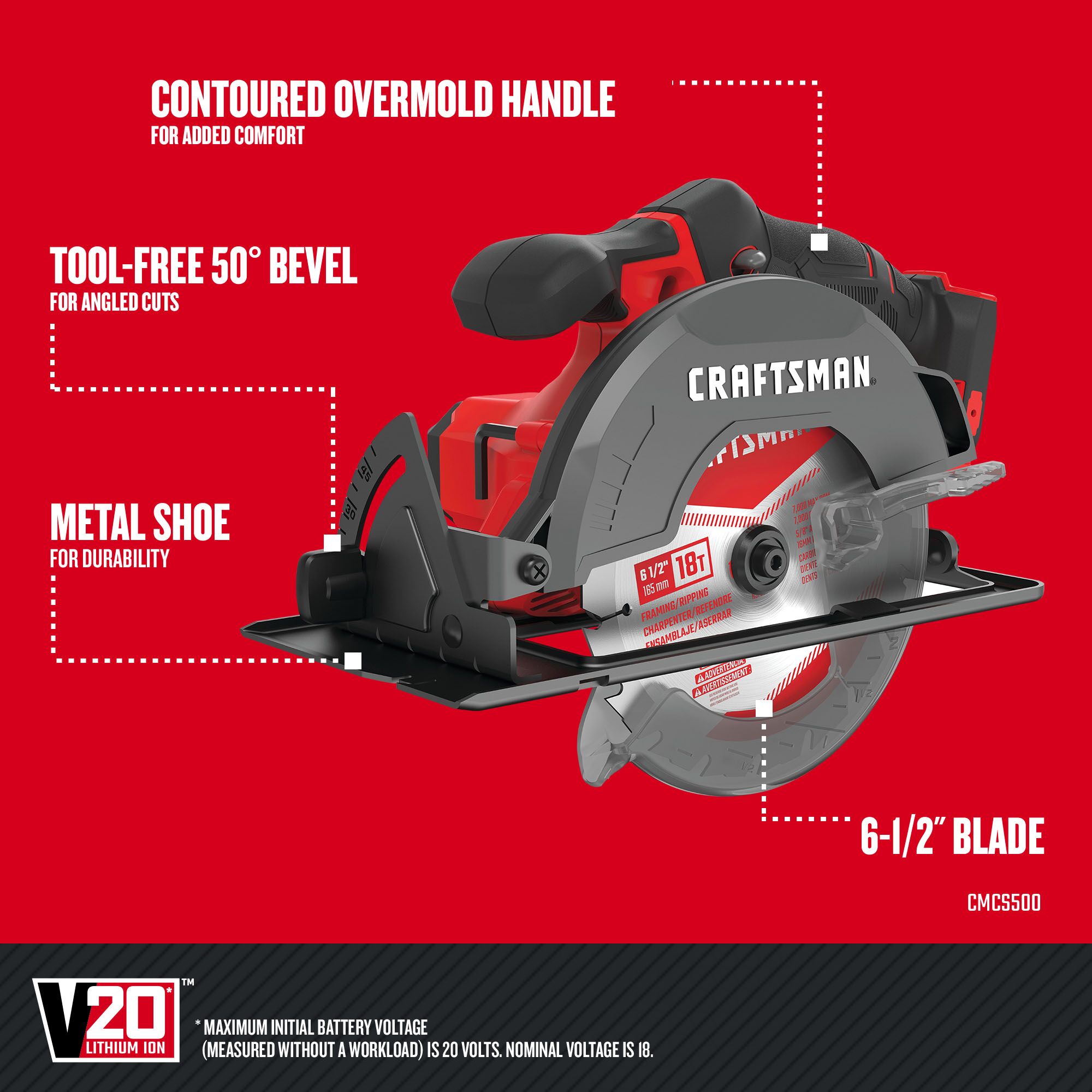CRAFTSMAN V20 20-volt Max 6-1/2-in Cordless Compact Circular Saw (Bare Tool)