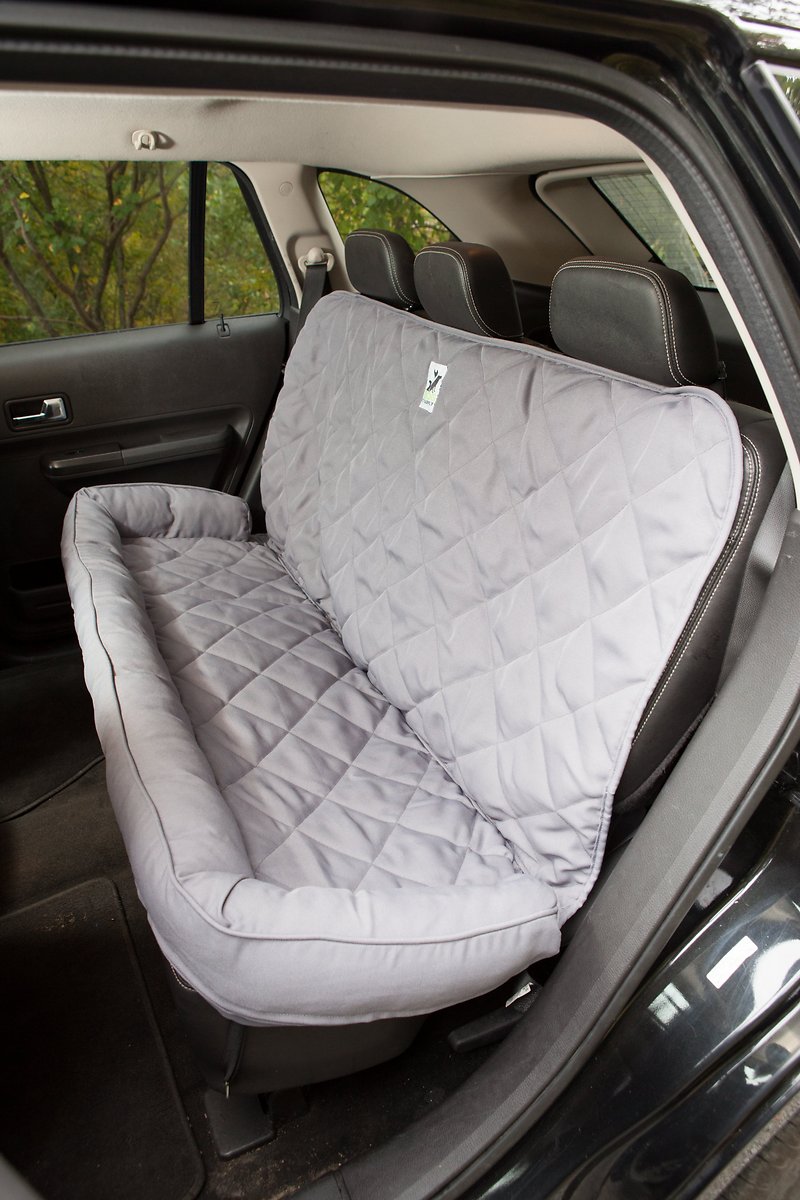 3 Dog Pet Supply Quilted Car Back Seat Protector with Bolster. Grey