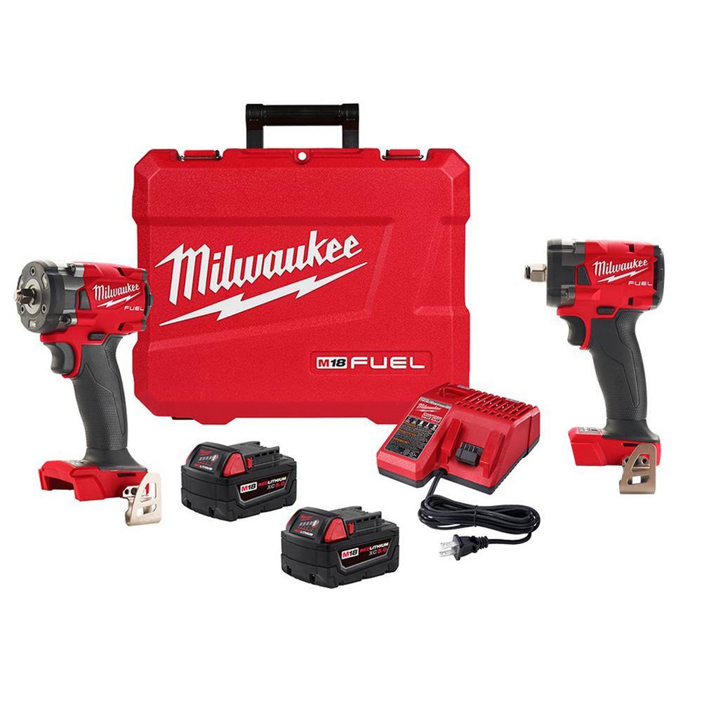 Milwaukee 2854-22-2855-20 M18 FUEL Gen-2 18V Lithium-Ion Brushless Cordless 3/8 in. and 1/2 in. Compact Impact Wrench with Friction Ring Kit
