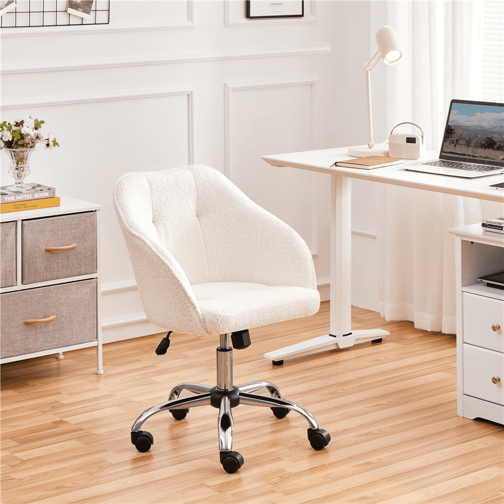 Smile Mart Adjustable Swivel Velvet Desk Chair for Home Office. Ivory