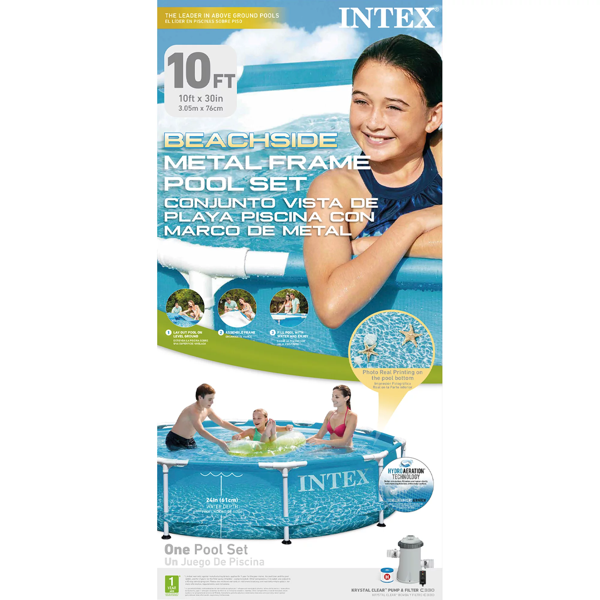 Intex 10′ X 30″ Beachside Metal Frame Swimming Pool with GFCI 330 GPH Filter Pump Model 28207EH