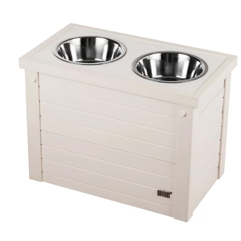 New Age Pet ecoFLEX Piedmont Pet Diner with Storage. Antique White. Large