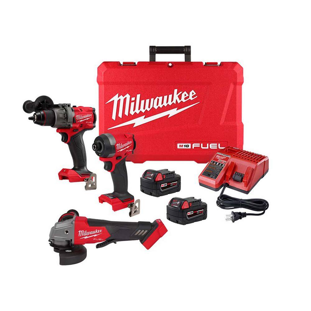 Milwaukee 3697-22-2880-20 M18 FUEL 18-Volt Lithium-Ion Brushless Cordless Combo Kit 2-Tool with 2 Batteries Charger 4-1/2in. to 5in. Grinder