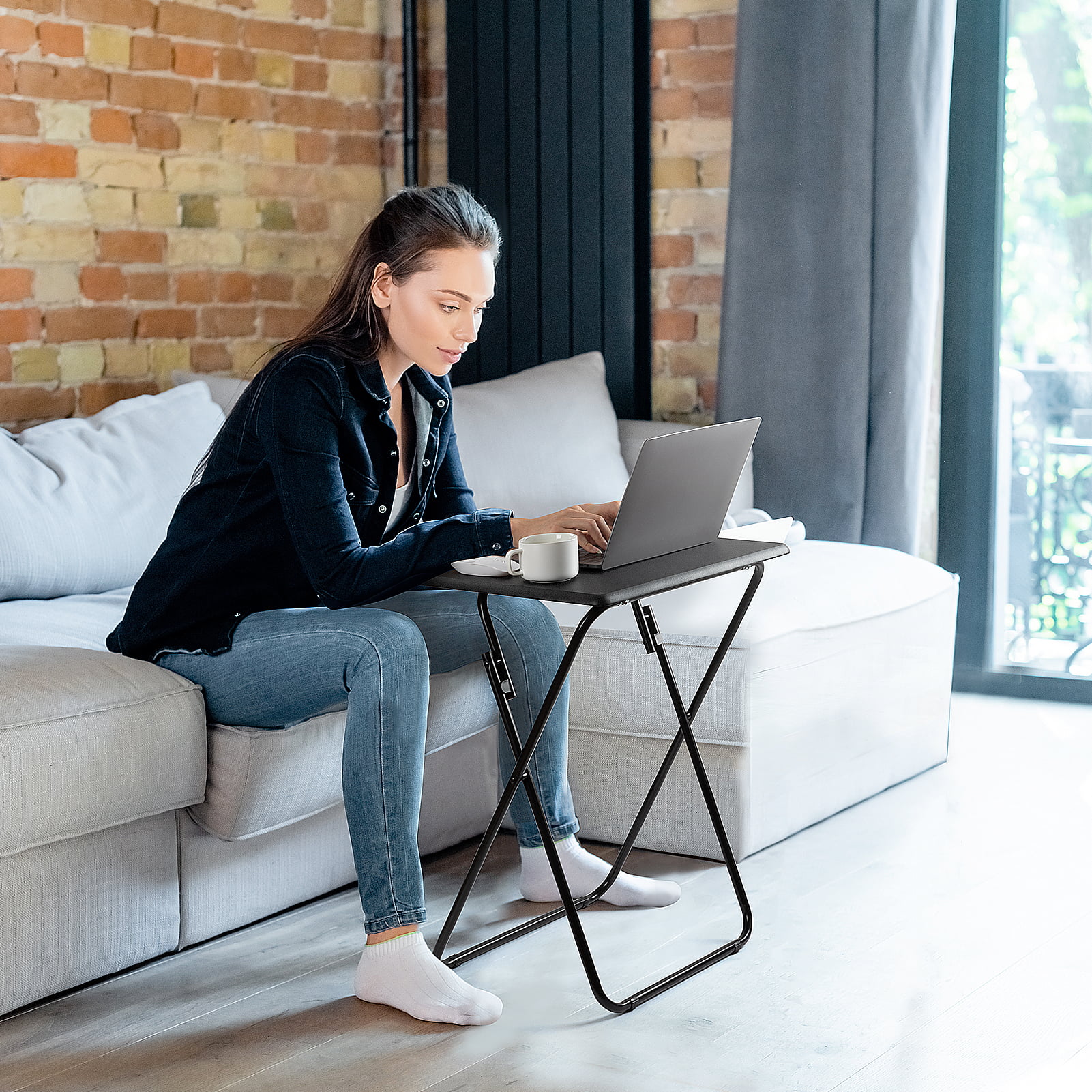 PERLESMITH Black Folding TV Tray Table for Eating. Snack Table for Bed & Sofa. End Table One Size