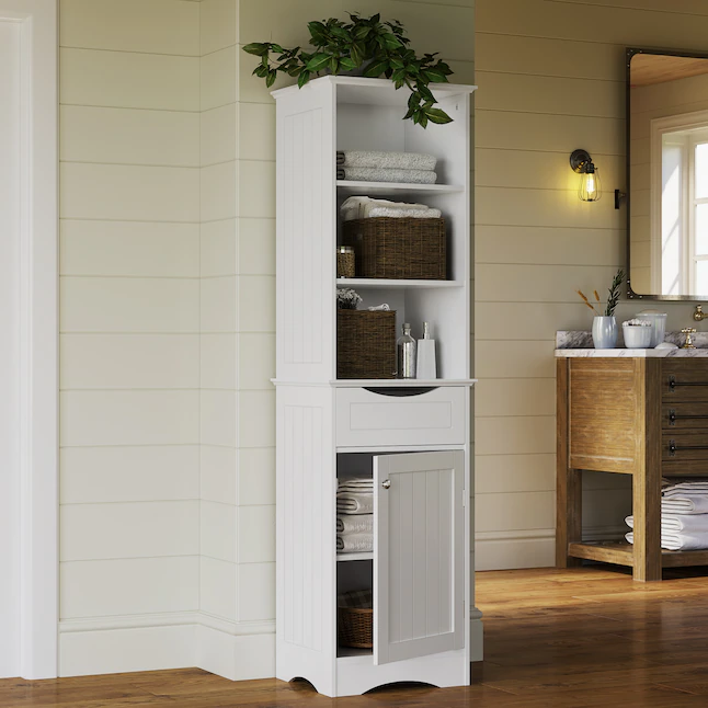 RiverRidge 06-082 Ashland 16.54-in W x 60.04-in H x 13.39-in D White Mdf Freestanding Linen Cabinet