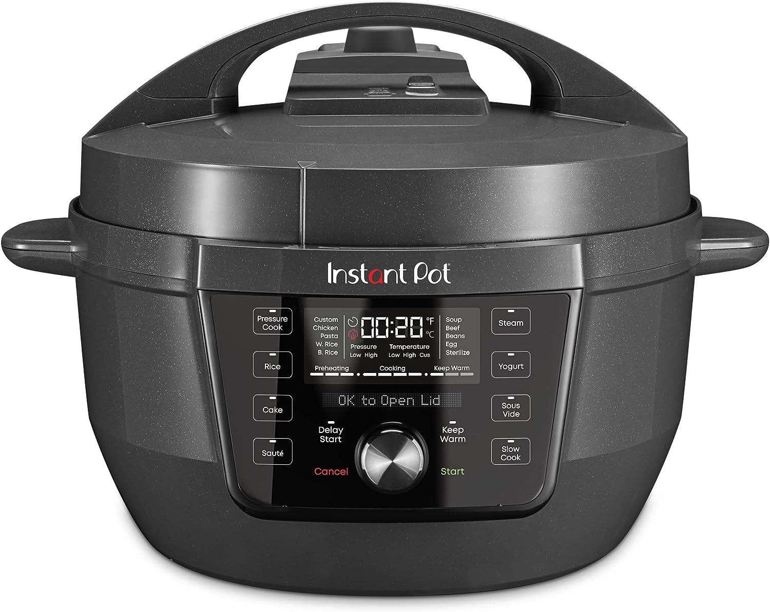 Instant Pot RIO Wide Plus. 7.5 Quarts 35% Larger Cooking Surface. WhisperQuiet Steam Release. 9-in-1 Electric Multi-Cooker. Pressure Cooker. Slow Cooker. Rice Cooker. Steamer. Sauté. Cake & Warmer
