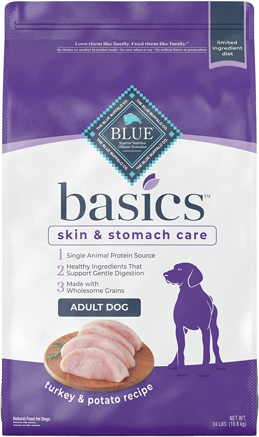 Blue Buffalo Basics Skin & Stomach Care Turkey and Potato Dry Dog Food for Adult Dogs Grain-Free 24 lb. Bag