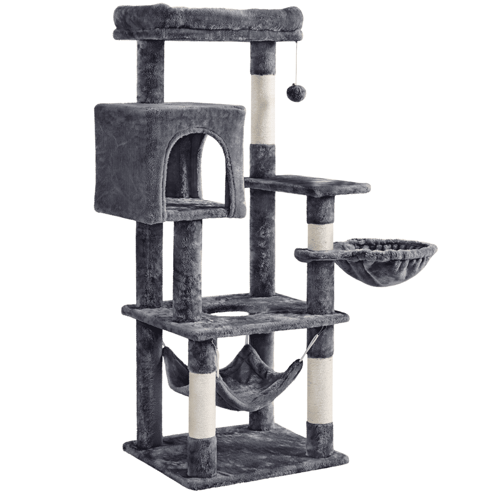SmileMart 52″ Cat Tree with Climbing Hole and Condo. Dark Gray