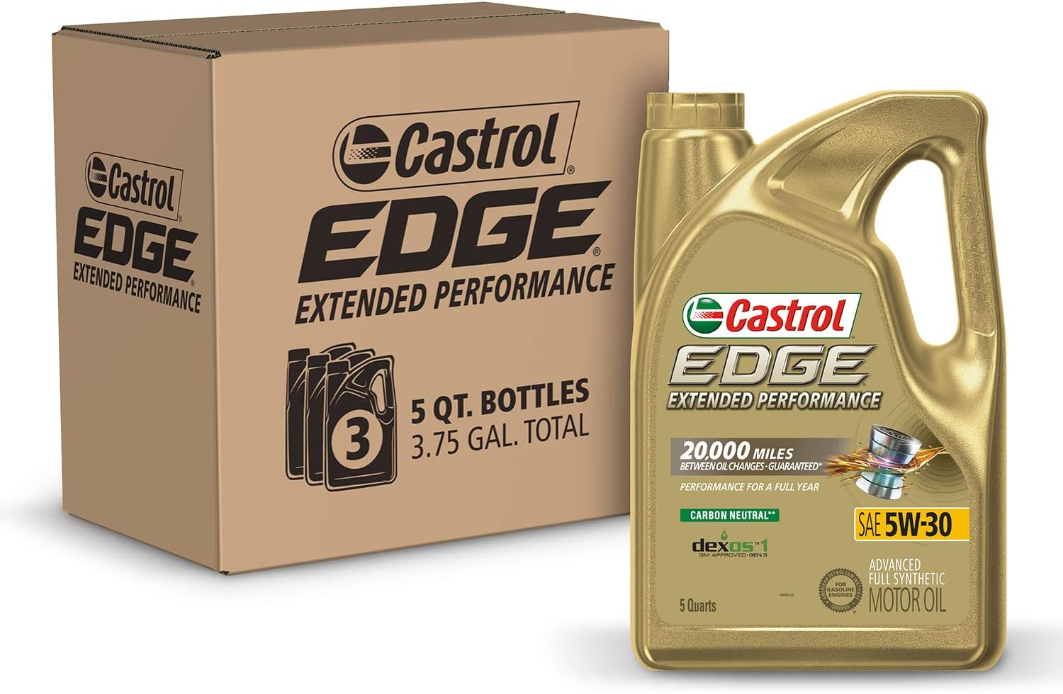 Castrol Edge Extended Performance 5W-30 Advanced Full Synthetic Motor Oil. 5 Quarts. Pack of 3