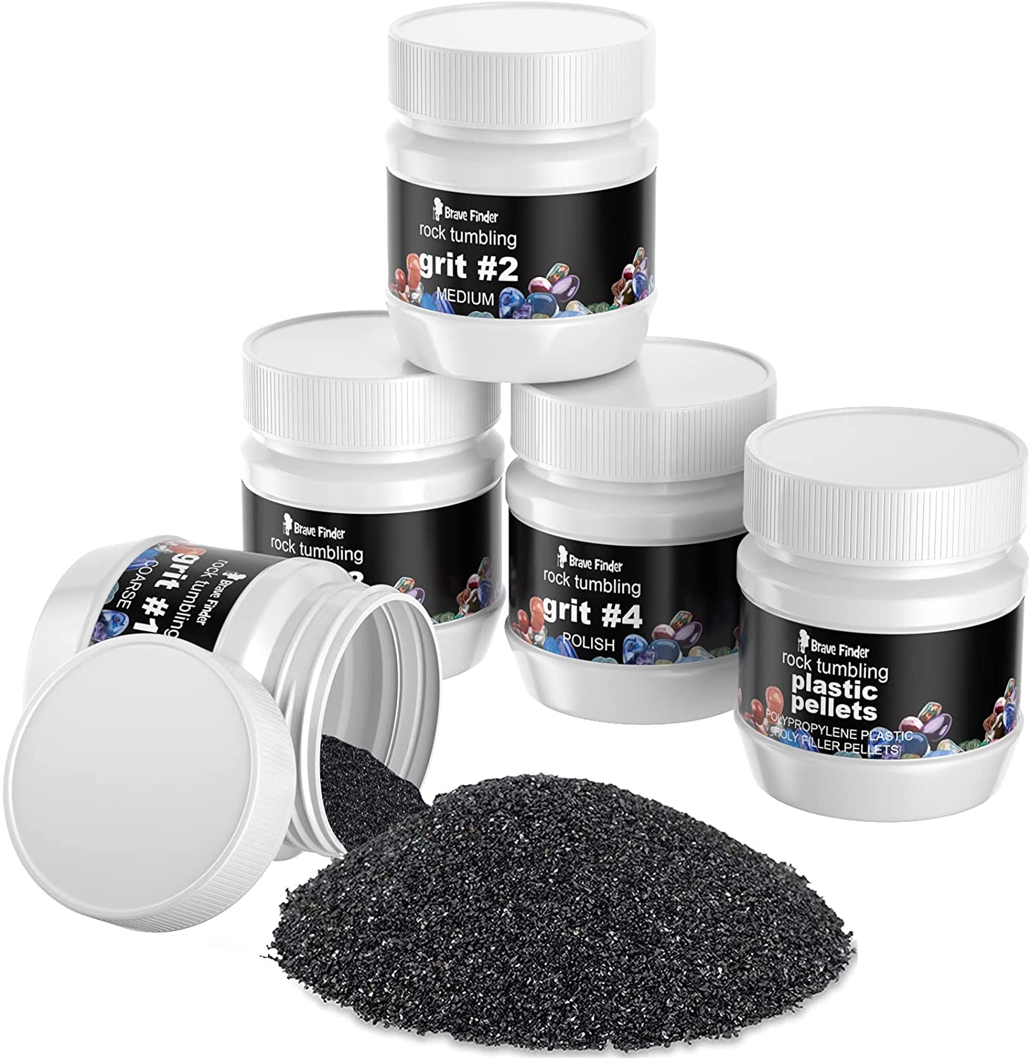 Rock Tumbler Refill Grit Media Kit. Stone Polisher (3.5 Pounds Polishing Grits + Poly Plastic Pellets )