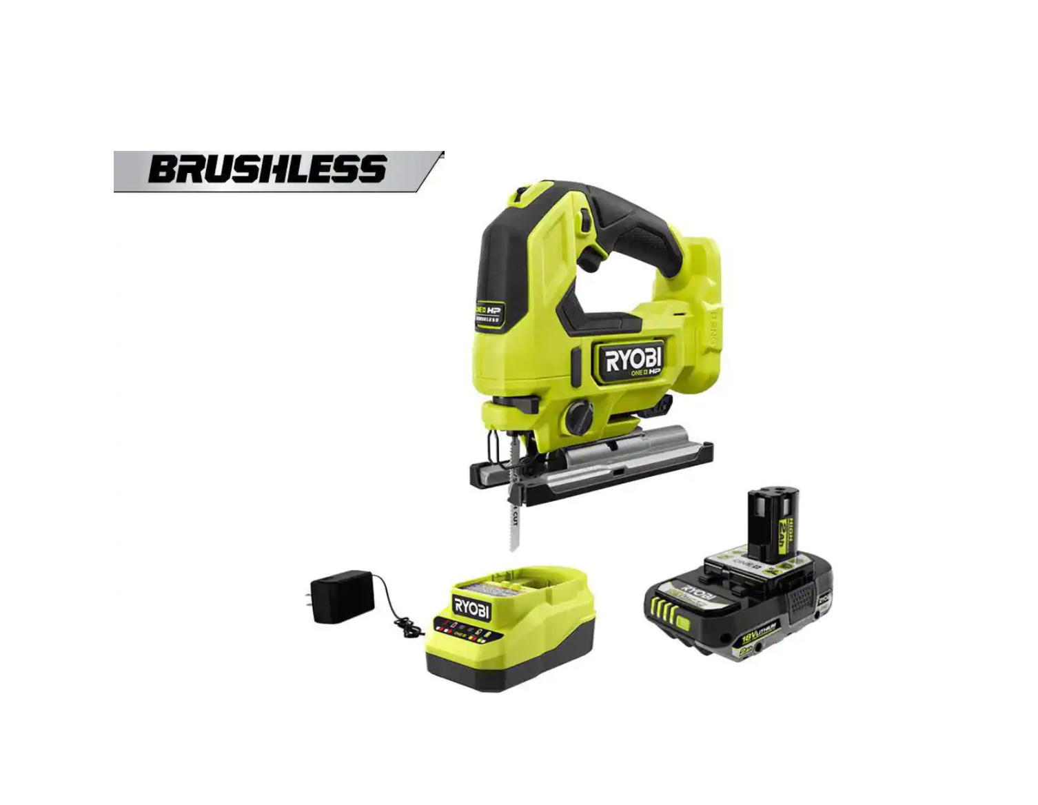 RYOBI PBLJS01K1 ONE+ HP 18V Brushless Cordless Jigsaw Kit with 2.0 Ah HIGH PERFORMANCE Battery and Charger