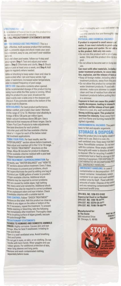 In The Swim Chlorine Granules - Cal-Hypo Pool Shock - Fast Dissolving. Granular Calcium Hypochlorite for Sanitizing Swimming Pools - 24 X 1 Pound