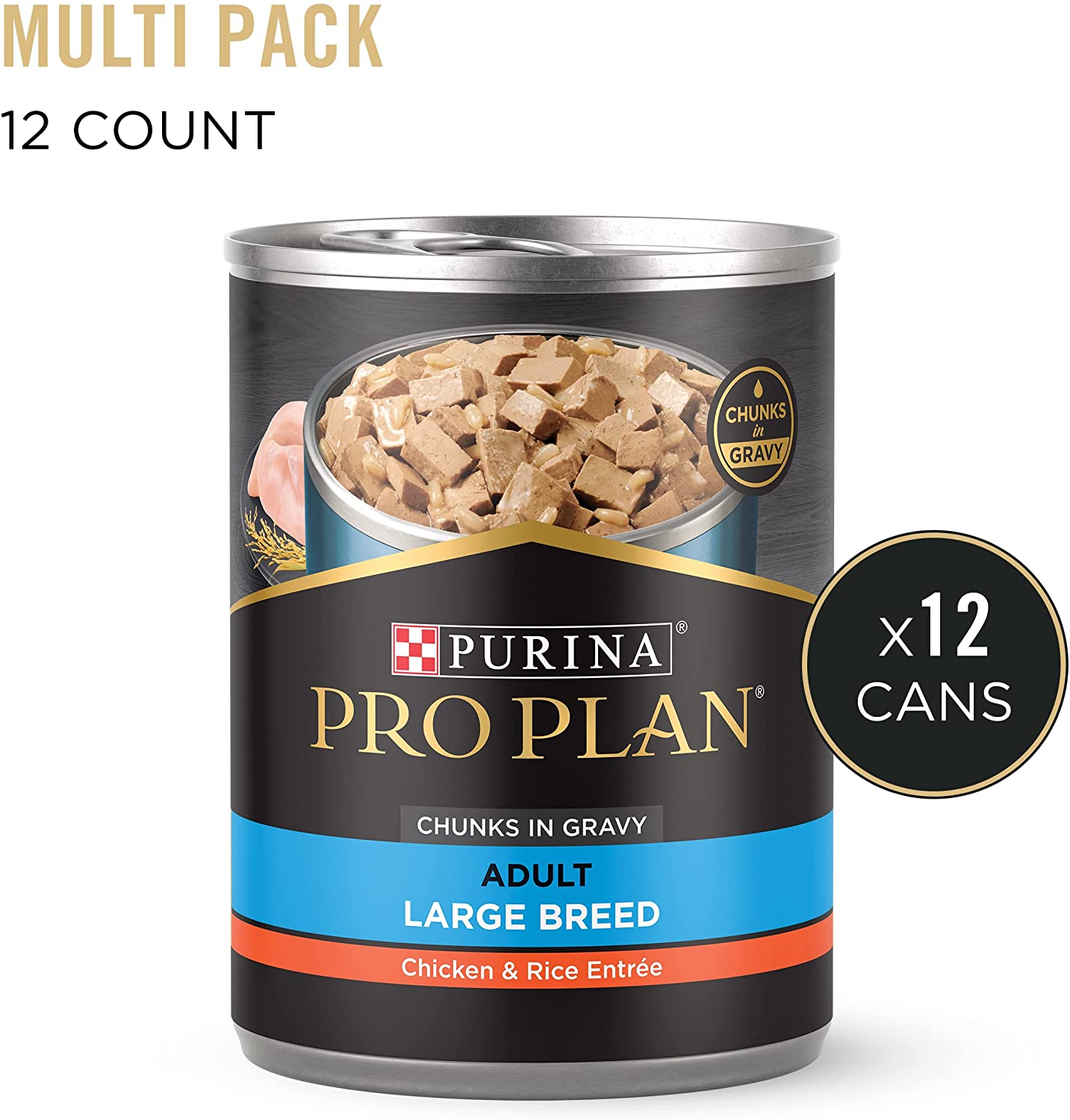 Purina Pro Plan Gravy Wet Dog Food for Large Dogs. Large Breed Chicken and Rice Entree - (12) 13 oz. Cans